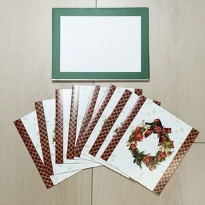 Burgoyne Christmas Cards Set 8 Holiday Wreath Gold Foil Greeting Cards w Envelop